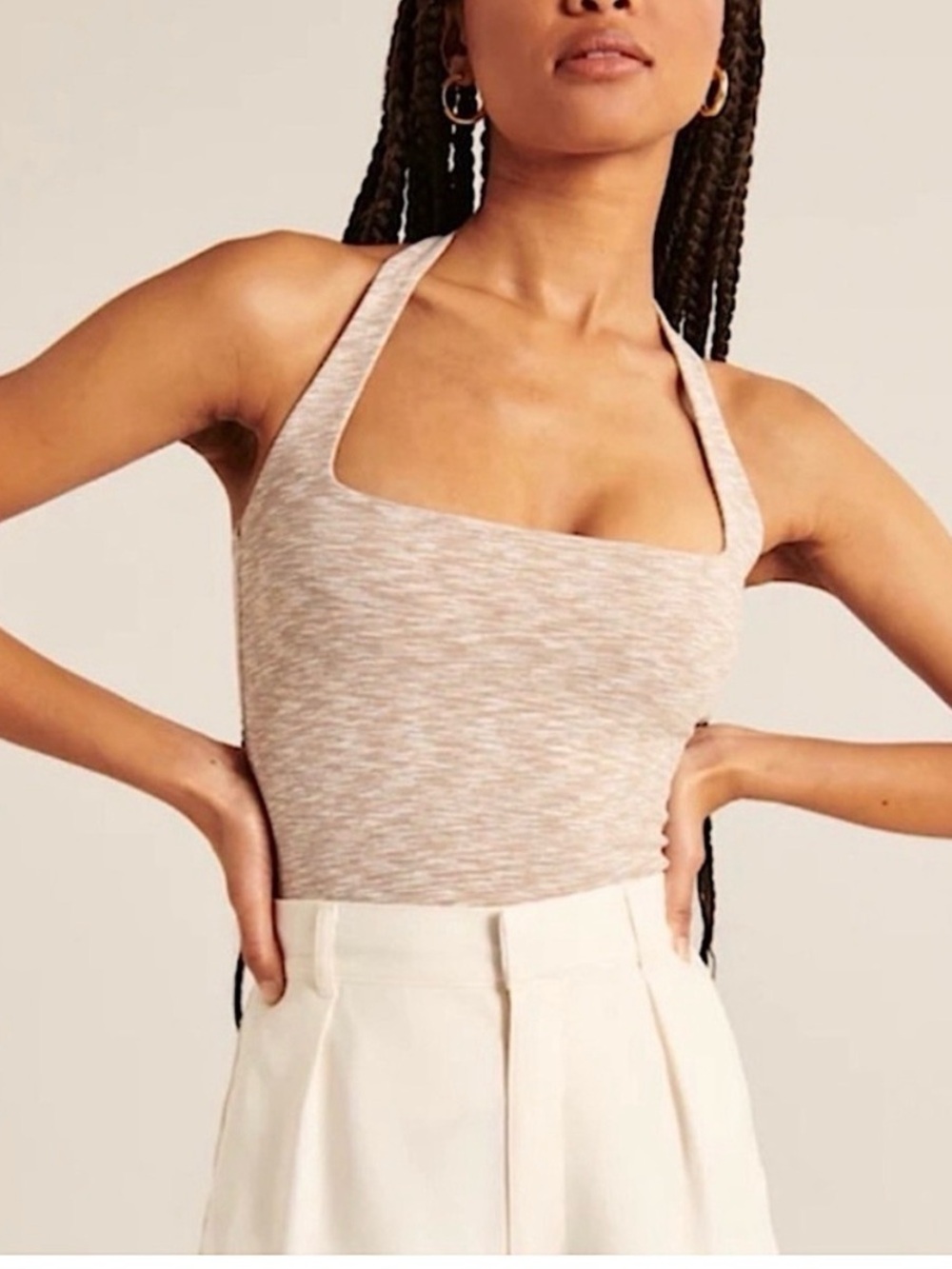 Abercrombie & Fitch Soft A&F Halter Tank Top XS Taupe Heather Stretch Fitted